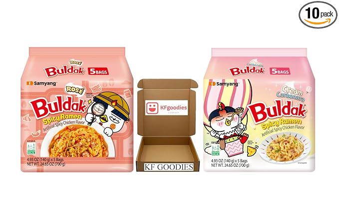 Samyang Buldak Hot Spicy Chicken Ramen Noodle Korean Stir-Fried Ramen (10, Cream Carbonara, Rosé)
