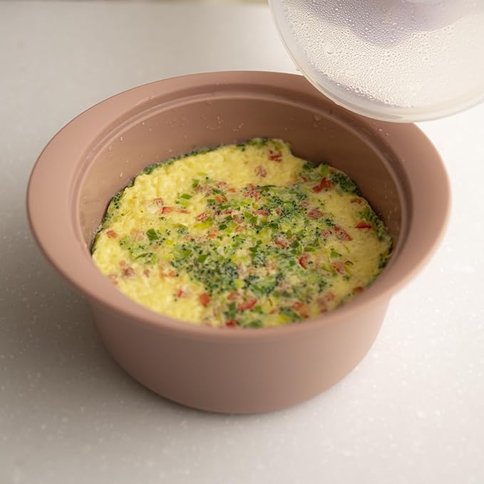 Microwave Silicone Steamer for Baby Food, Made In Korea, Oven & Dishwasher Safe to 482ยฐF, Easy Clean, Microwave Pot with Handle & Lid, 100% Food Grade Steamer Bowl (Terracotta Rose, 27.1oz (800ml))
