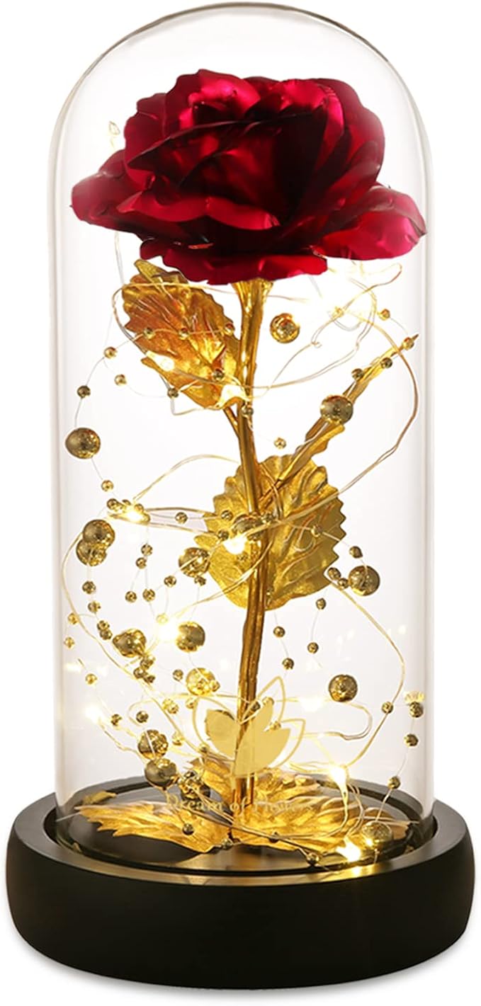 Christmas Day Rose Gifts for Women,Flowers for Delivery Prime,Flower Galaxy Artificial Flower Light Up Rose in A Glass Dome,Anniversary Valentines Birthday Xmas