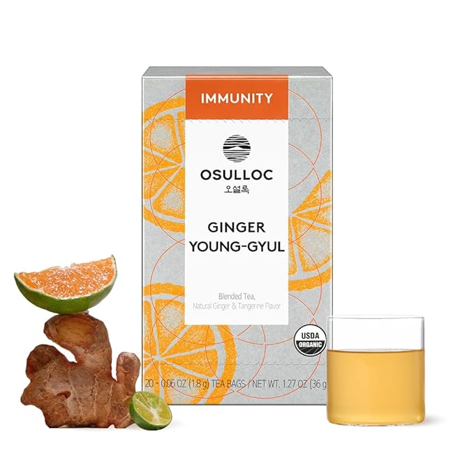 OSULLOC Ginger Young-Gyul Tea, Green Tea with Tangerine & Spice, Immunity Support Blend, 20 Count, 1.27 oz