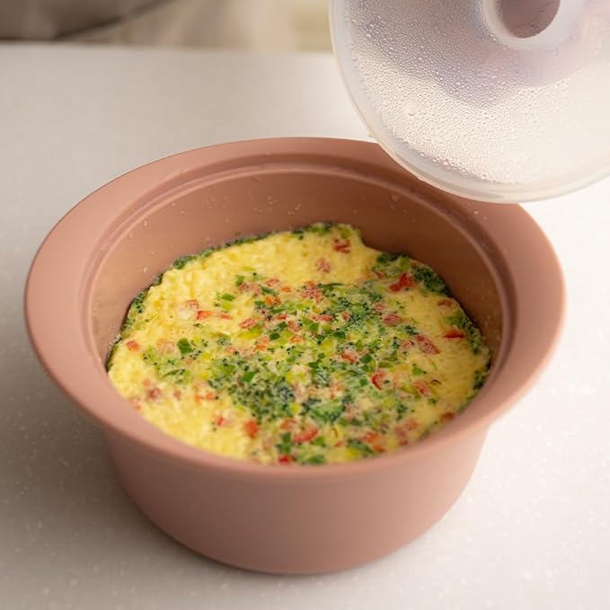 Microwave Silicone Steamer for Baby Food, Made In Korea, Oven & Dishwasher Safe to 482ยฐF, Easy Clean, Microwave Pot with Handle & Lid, 100% Food Grade Steamer Bowl (Terracotta Rose, 19oz (550ml))