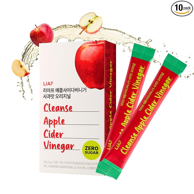 LIAF Apple Cider Vinegar Powder Loaded Tea Packets | Korean Fermented ACV with Mother | Travel Size Instant Dissolving Drink Mix | Sugar Free Energy Boost | Apple Flavor 10 Count
