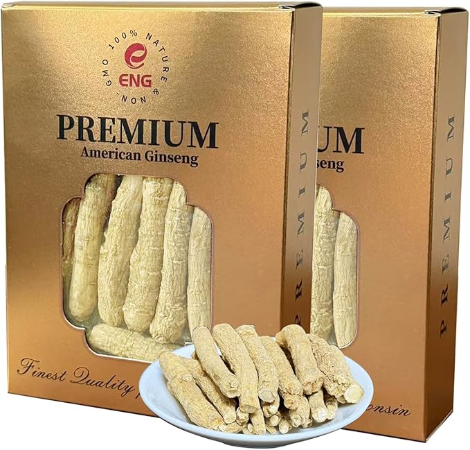 ENG 2 Boxes American Ginseng Root – Medium Panax Ginseng,4oz/Box,Organic Herbal from Wisconsin for Men & Women,Brew Tea & Soup to Boost Energy & Wellness(8 Ounce)