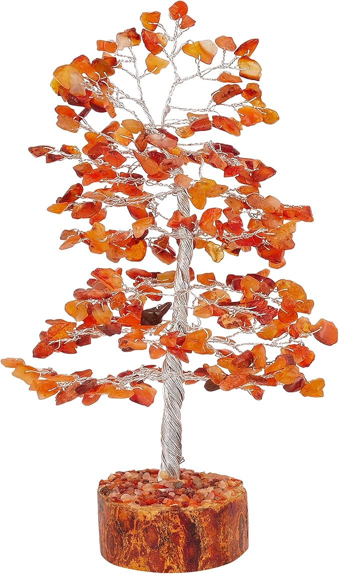 FASHIONZAADI Carnelian Chakra Tree of Life - Crystal for Positive Energy, Handmade Gemstone Feng Shui Decor, Good Luck Money Tree Bonsai - Orange Healing Crystals for Sacral Chakra, Prosperity Gift