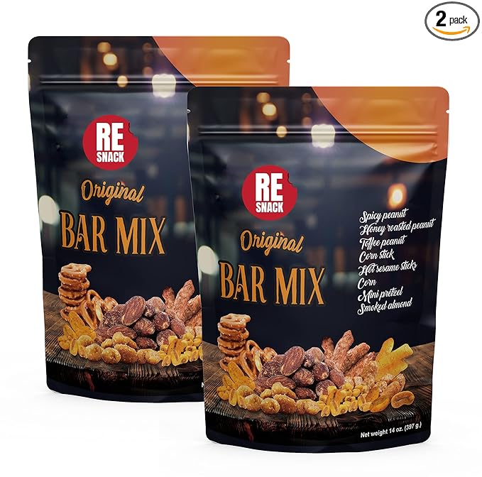 RESNACK Original Bar Mix – 2 Pack (14 oz each) – Spicy Peanuts, Corn Sticks, Sesame Sticks, Mini Pretzels & Smoked Almonds – Kosher, Chips Alternative Snack