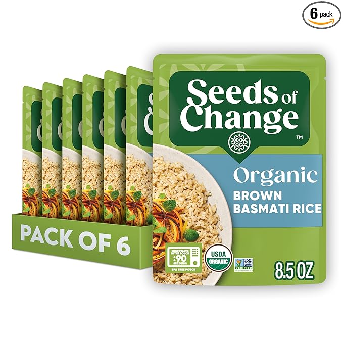 SEEDS OF CHANGE Certified Organic Brown Basmati Rice, Organic Food, 8.5 OZ Pouch (Pack of 6)