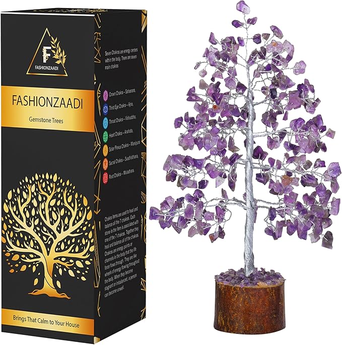 FASHIONZAADI Amethyst Crystals Tree of Life - Stones and Crystals - Bonsai Tree - Good Luck Gifts for Women - Meditation Accessories - Chakra Stones Decor
