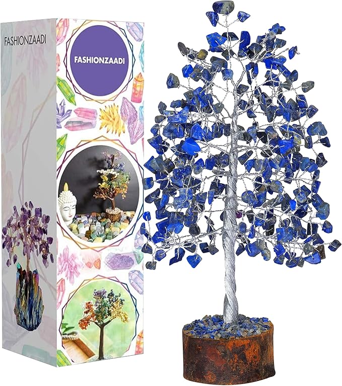 FASHIONZAADI Lapis Lazuli Tree - Crystal Chakra Tree of Life - Gemstone Feng Shui Decor - Chakra Home Decor - Crystal Gifts for Women, Spiritual Gift