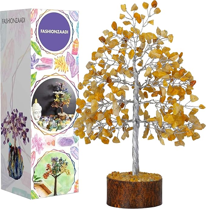 FASHIONZAADI Yellow Aventurine Healing Crystal Bonsai Tree, Desk Decor for Room & Office Decor, Spiritual Gift - Crystals for Home, Room Decor - Cute House Warming Gifts for Women, Mom Birthday
