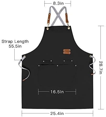 Chef Apron-Cross Back Apron for Men Women with Adjustable Straps and Large Pockets,Canvas,M-XXL,Black