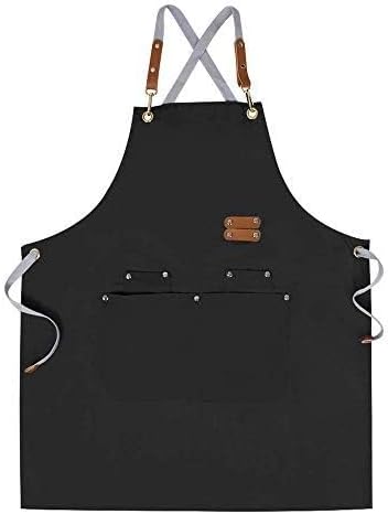 Chef Apron-Cross Back Apron for Men Women with Adjustable Straps and Large Pockets,Canvas,M-XXL,Black