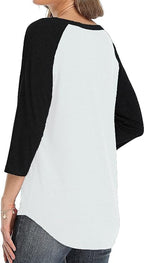 3/4 Sleeve Shirts for Women Crewneck Button Down Tunic Tops Raglan T Shirt