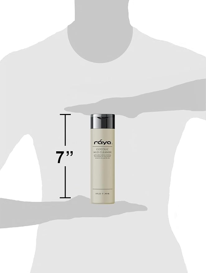 Raya Glycolic Mud Facial Cleanser with AHA 8 oz (G-103) | Exfoliating pH Balanced Facial Cleansing Fluid for Non Sensitive, Dry and Combination Skin | Made with Alpha Hydroxy Acid and Volcanic Mud