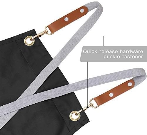 Chef Apron-Cross Back Apron for Men Women with Adjustable Straps and Large Pockets,Canvas,M-XXL,Black