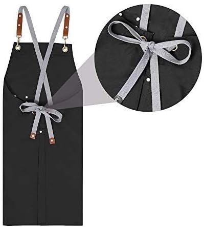 Chef Apron-Cross Back Apron for Men Women with Adjustable Straps and Large Pockets,Canvas,M-XXL,Black