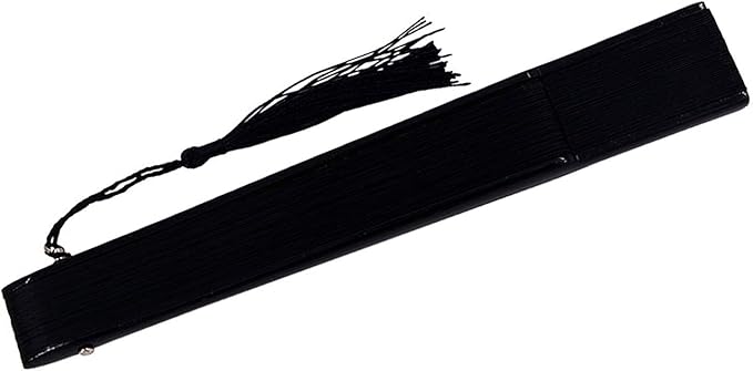 Amajiji 8.27"(21cm) Hand Held Bamboo Silk Folding Fan Hand Fan,Chinese/Japanese Charming Elegant Vintage Retro Style,Women Ladys Girls Best Gifts (Black)