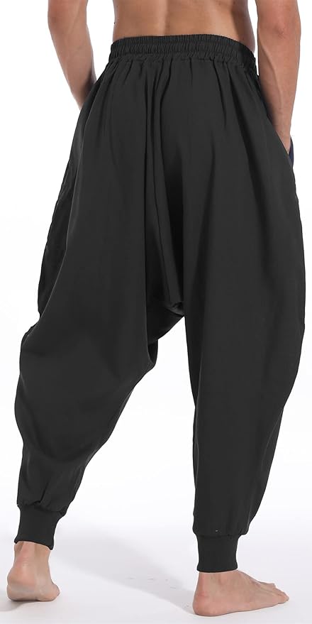 AITFINEISM Men's Drawstring Aladdin Hippie Harem Pants Loose Drop Crotch Trousers