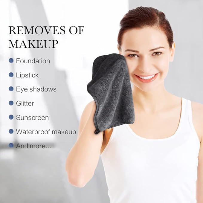 SINLAND Microfiber Face Cloths Reusable Makeup Remover Washcloths Super Soft and Absorbent Fingertip Face Towels for Sensitive Skin Women 12 x 12 Inch 6 Pack