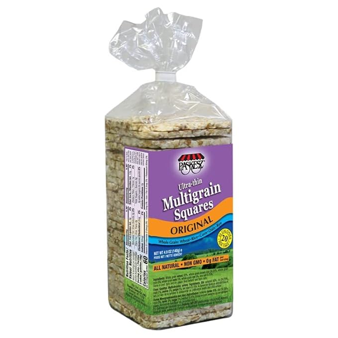 Only Kosher Candy Ultra Thin Multigrain Cakes Squares Original, All Natural Whole Grain, Non GMO, Fat Free (Pack of 12)