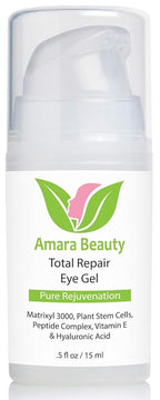 Amara Beauty Eye Cream Gel for Dark Circles and Puffiness with Peptides & Hyaluronic Acid, 0.5 fl. oz.