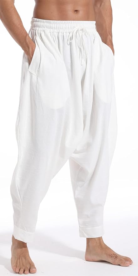 AITFINEISM Men's Drawstring Aladdin Hippie Harem Pants Loose Drop Crotch Trousers