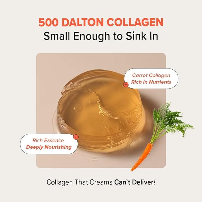KLAVUU Real Vegan Collagen Eye Patches (60 Patches) - Korean Overnight Under Eye Mask for Puffy, Sagging Eyes, Fine Lines & Wrinkles | Elasticity Boost with Low-Molecular Carrot Collagen (500 Daltons)