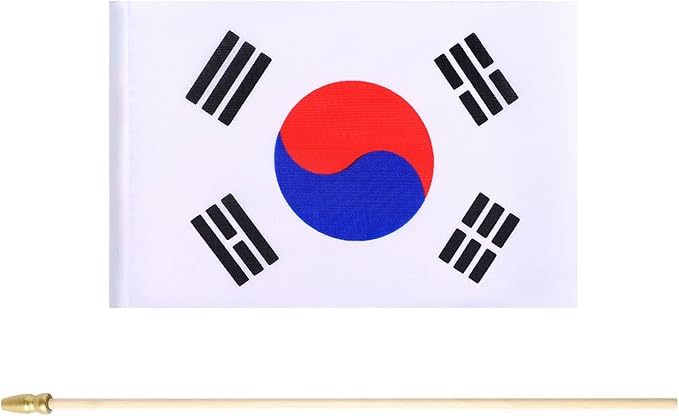 5 Pack Korea Korean Small Mini Wood Hand Held Stick Flag,Suitable For Various Holiday Parties, World Cup, National Day, And National Flag Day.