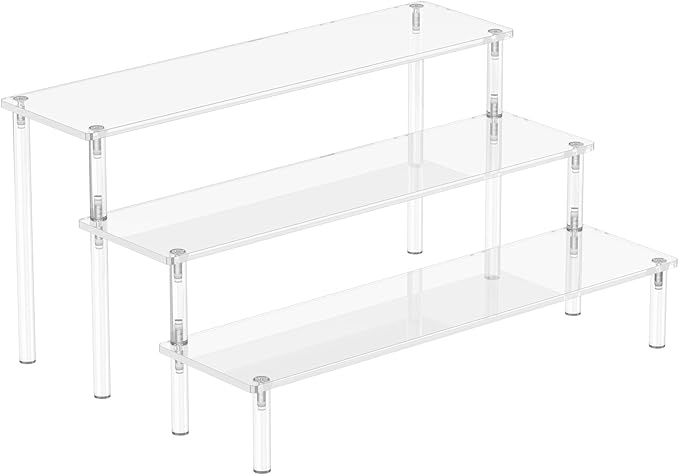 Acrylic 3 Tier Perfume Organizer Display, Cupcake Stand Holder, Large Shelf Risers for Figures, Dessert Shelves for Party, Riser Stand for Decoration and Organizer, Clear