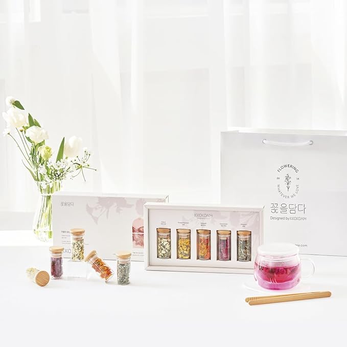 KKOKDAM Lovely Tea Gift Set – Premium Blooming Flowers Variety Pack - Fancy Gifts from South Korea - 5 Count