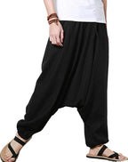 AITFINEISM Men's Drawstring Aladdin Hippie Harem Pants Loose Drop Crotch Trousers