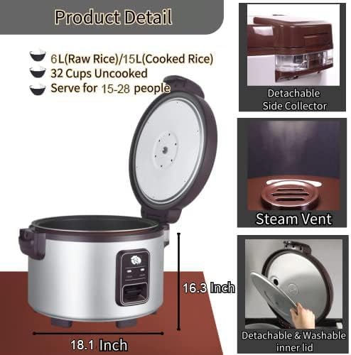 15.8QT Large Commercial rice cooker 84 cups cooked / 32 cups uncooked rice Commercial Electiric Rice Warmer for 60-70 people, with One-Touch Operation