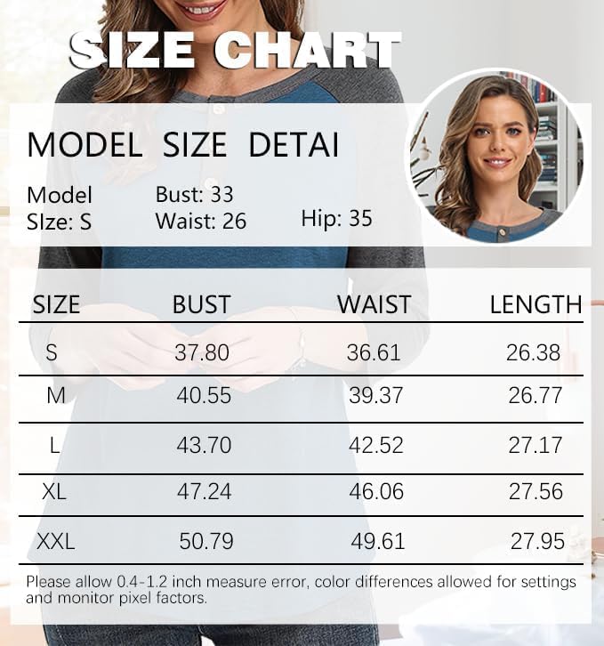 3/4 Sleeve Shirts for Women Crewneck Button Down Tunic Tops Raglan T Shirt