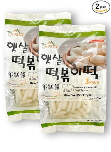 Apexy Korean Rice Cake Tteokbokkik Rice Cake, Chewy Tteok, Authentic Korean Street Food Snack, Perfect with Cheese and Ramen Noodles, No MSG, No Corn Syrup, Vegan and Gluten Free, Non-GMO 21.16 oz Pack of 2