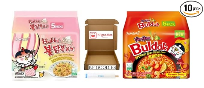 Samyang Buldak Hot Spicy Chicken Ramen Noodle Korean Stir-Fried Ramen (10 Pack - Cream Carbonara & Tom Yum) 5 Pack Each
