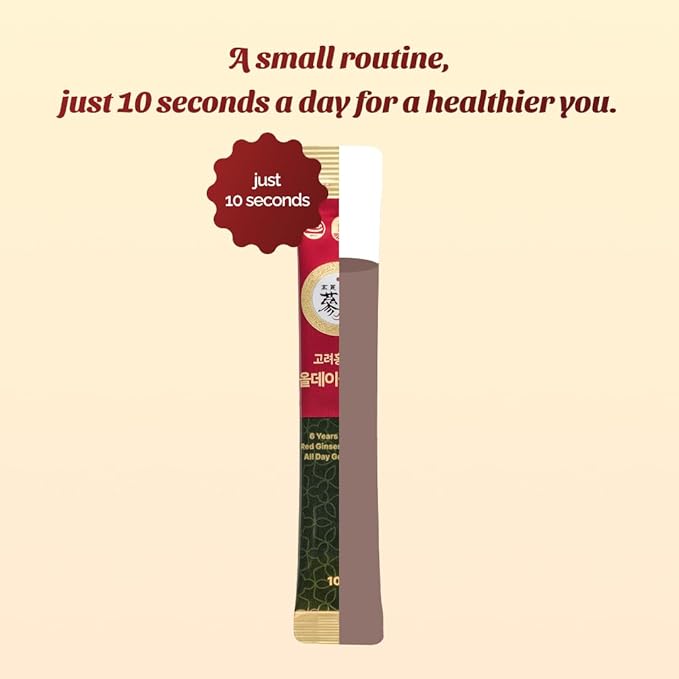 6-Year Korean Red Ginseng Extract Shot, HACCP Certified, Caffeine Free, Formulated with 12+ Traditional Korean Herbal Ingredients -Parent (10sticks, Alldaygoodtime)