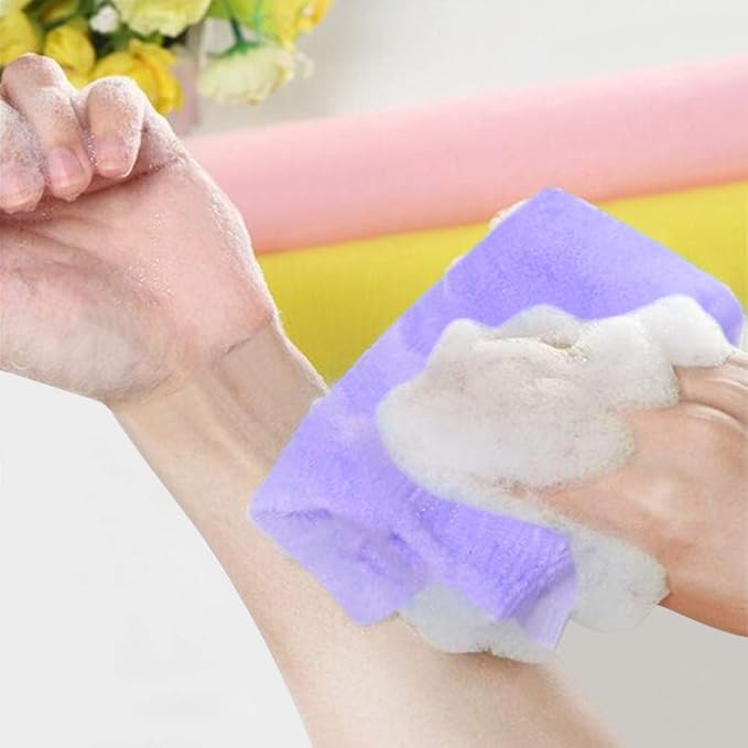 5 Pcs Exfoliating Washcloth Towel, Japanese Exfoliating Cloth for Shower, Body Back Scrubber Bath Towel, Korean Net Sponge Nylon Bath Cloths Skin Loofah Wash Scrub Towels for Women (5 Colors)