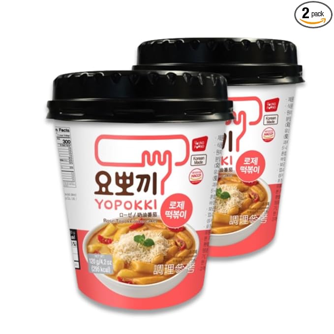 Yopokki Instant Tteokbokki Cup (Red Bean, Cup of 2) Korean Street food with Red Bean flavored sauce Topokki Rice Cake - Quick & Easy to Prepare
