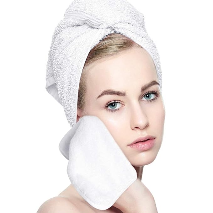 SINLAND Microfiber Face Cloths Reusable Makeup Remover Washcloths Super Soft and Absorbent Fingertip Face Towels for Sensitive Skin Women 12 x 12 Inch 3 Pack White