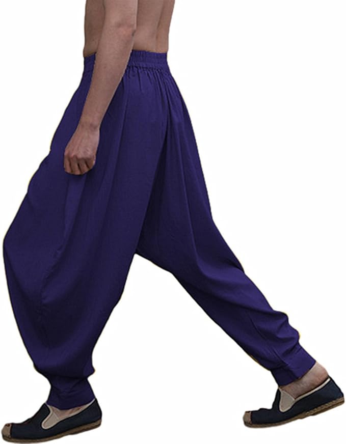 AITFINEISM Men's Drawstring Aladdin Hippie Harem Pants Loose Drop Crotch Trousers