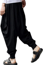 AITFINEISM Men's Drawstring Aladdin Hippie Harem Pants Loose Drop Crotch Trousers