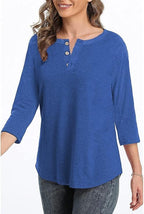 3/4 Sleeve Shirts for Women Crewneck Button Down Tunic Tops Raglan T Shirt