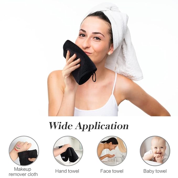SINLAND Microfiber Face Cloths Reusable Makeup Remover Washcloths Super Soft and Absorbent Fingertip Face Towels for Sensitive Skin Women 12 x 12 Inch 6 Pack