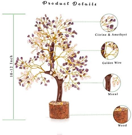 FASHIONZAADI Amethyst Crystals, Citrine Stone, Bonsai Tree, Crystal Tree of Life, Feng Shui, Positive Energy Crystals, Good Luck, Spiritual Gift