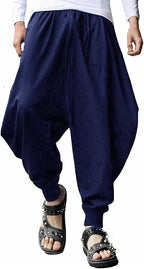 AITFINEISM Men's Drawstring Aladdin Hippie Harem Pants Loose Drop Crotch Trousers