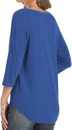 3/4 Sleeve Shirts for Women Crewneck Button Down Tunic Tops Raglan T Shirt
