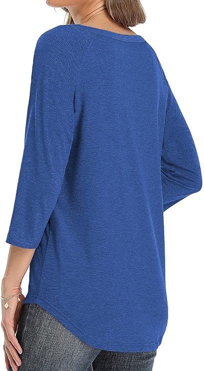 3/4 Sleeve Shirts for Women Crewneck Button Down Tunic Tops Raglan T Shirt