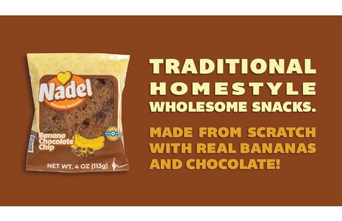 Nadel - NATURALLY DELICIOUS BANANA CHOCOLATE CHIP CAKE SLICES (4 Pack) Sweet Breads & Cakes, Back to School lunch snack, breakfast bar