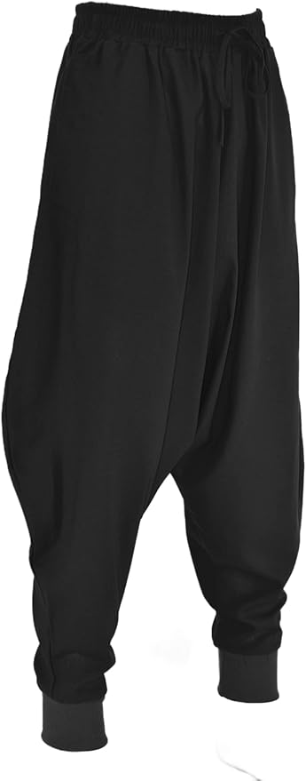 AITFINEISM Men's Drawstring Aladdin Hippie Harem Pants Loose Drop Crotch Trousers