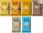 KiZE Energy Bars - Gluten Free, Dairy Free, Non-GMO, and High Protein Meal Replacement Energy Bars, Clean and Simple Food Ingredients - Best Sellers Variety Pack, 7-10g High Protein Snacks, (30 Count)