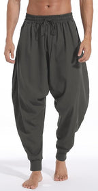 AITFINEISM Men's Drawstring Aladdin Hippie Harem Pants Loose Drop Crotch Trousers